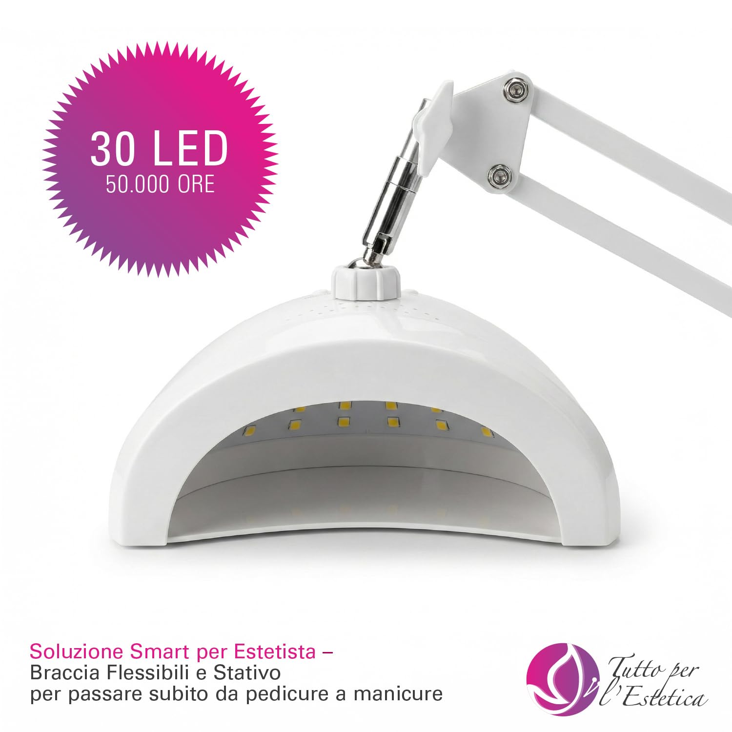 Lampada UV Led Unghie Professionali 48W con Stativo per Pedicure, Manicure ed Estetista, Regolabile e Rotante | Fornetto Unghie Semipermanente per Smalto Gel, con Attivazione Automatica