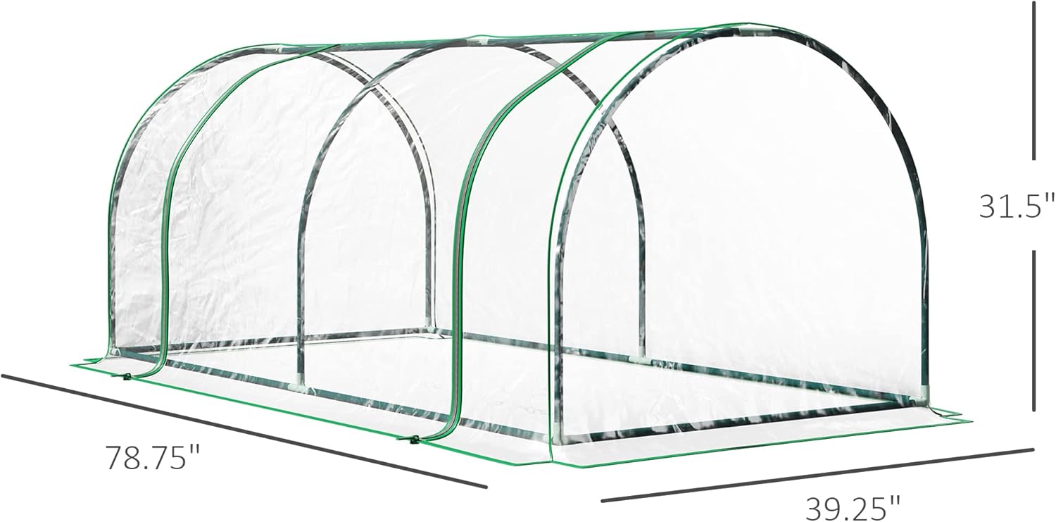 Outsunny 7' x 3' x 2.5' Mini Greenhouse, Portable Tunnel Green House with Roll-Up Zippered Door, UV Waterproof Cover, Steel Frame, Clear