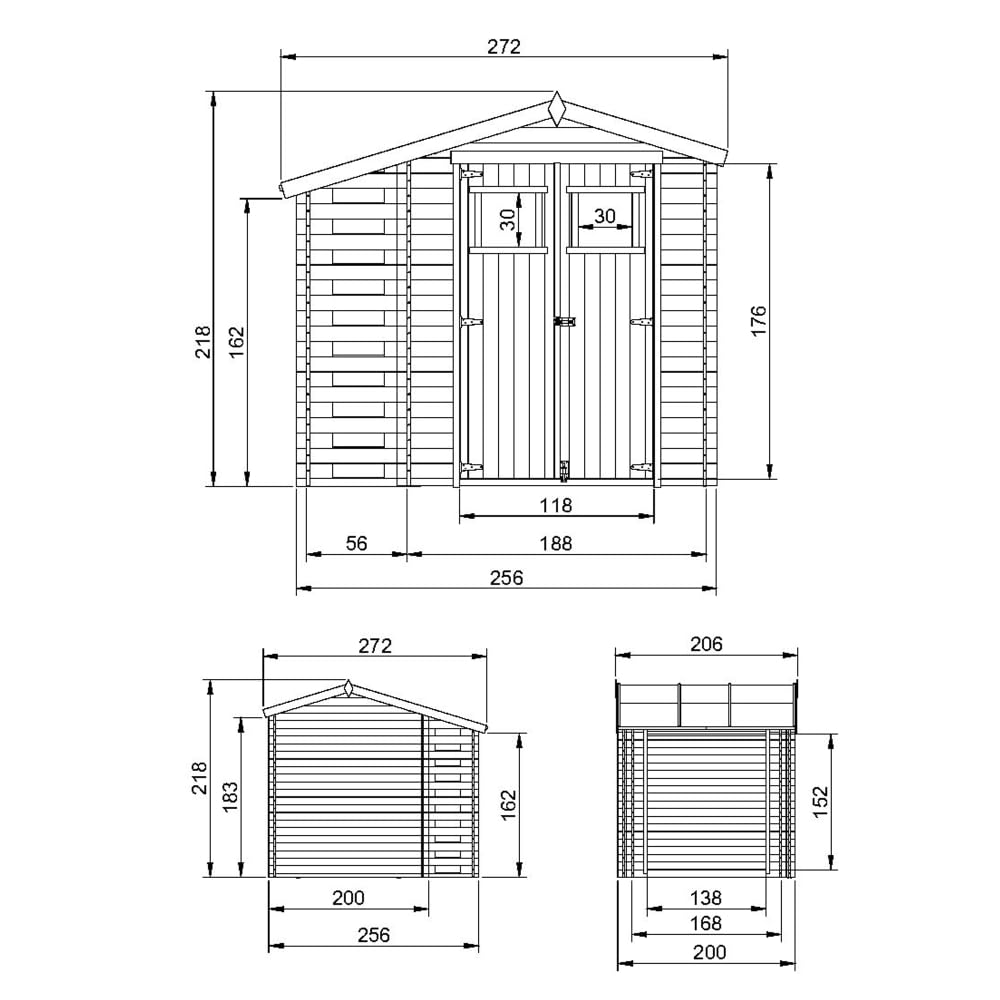 Abri de Jardin en Bois et Range bûches extérieur - Stockage extérieur I206xL272xH218 cm/ 3,53 + 0,97 m2 Petit abri à Outils, Local à vélos - TIMBELA M386