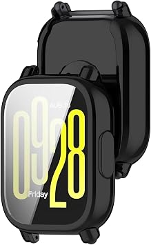 Redmi Watch 5 ile Uyumlu Kasa Ve Ekran Koruyucu 360 Tam Koruma Silikon Kılıf (Siyah, Lite)