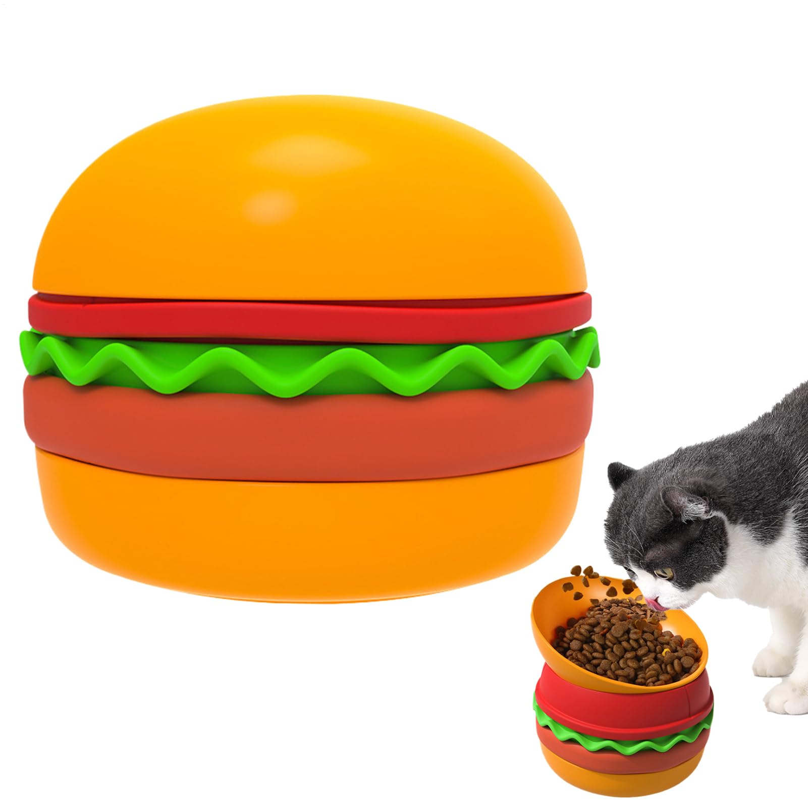 Mangiatoia lenta per gatti, mangiatoia lenta per cibo umido – Dispenser | per hamburger design hamburger anti-soffocamento antiscivolo cibo formazione noia mangiare leccare masticatori