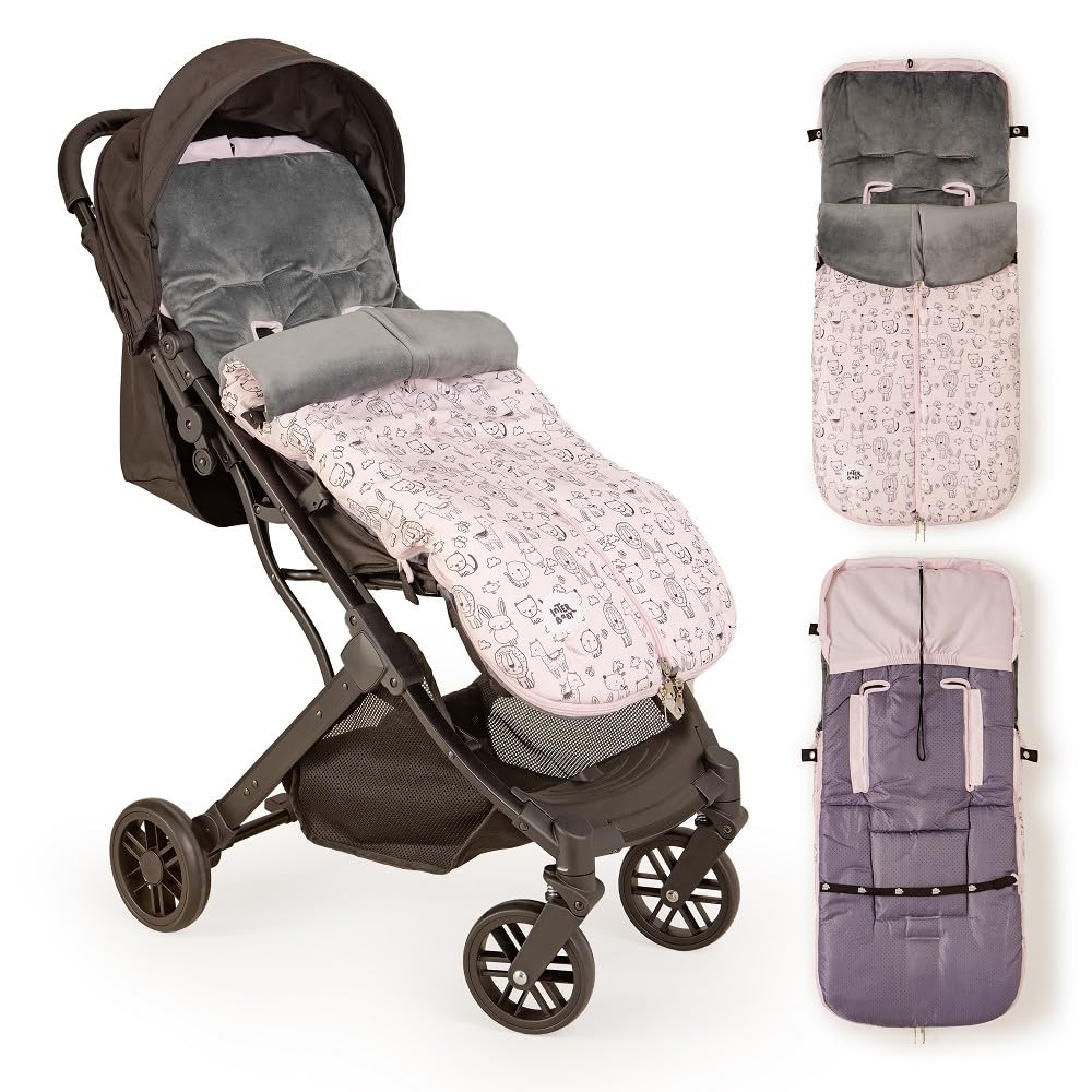 Interbaby Saco Silla Paseo Universal Saco Bebe Invierno Suave, Cálido, Afelpado | Saco Carro Bebe Invierno Desmontable, Doble Apertura, Lavado Fácil, Materiales Antialérgicos, Animales Rosa