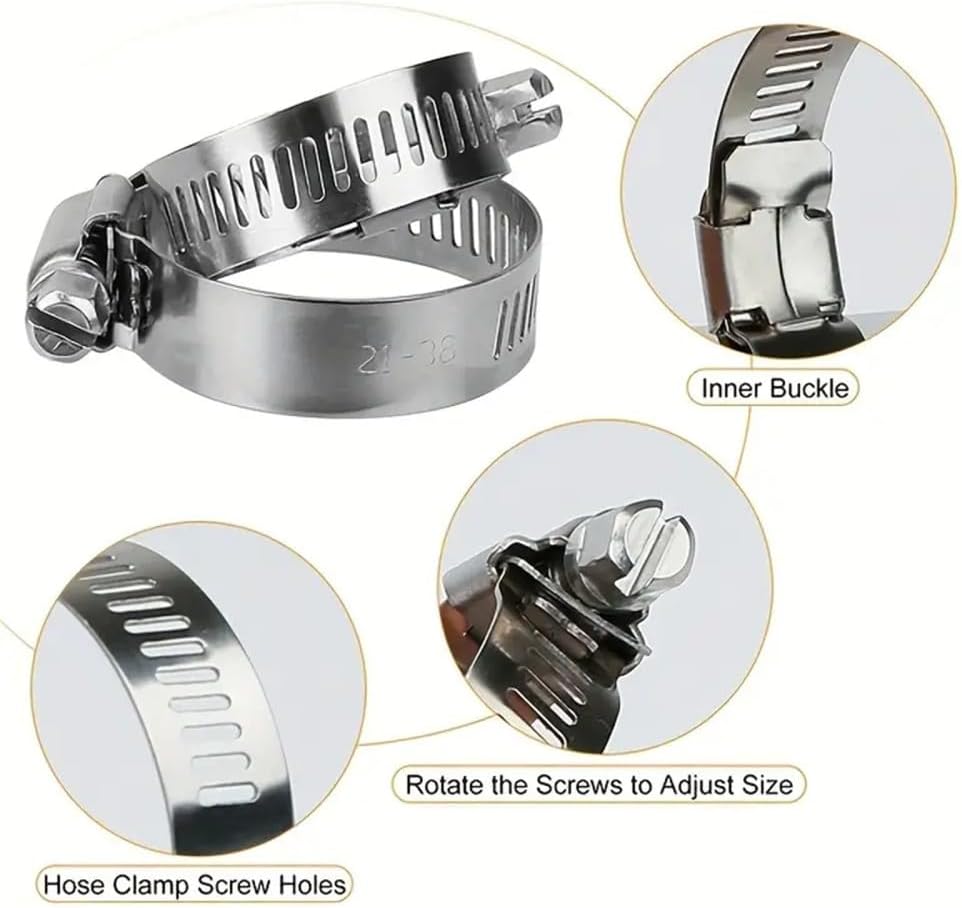 10PCS Hose Clamps, 8-25mm Adjustable Stainless Steel Fuel Pipe Clips, Worm Gear Automotive Clamps,10pcs 10mm,16mm