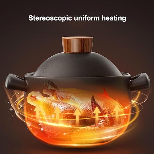 Miniatura 6 de Cacerola de cerámica negra de 3.2 cuartos de galón con tapa, resistente al calor, para cocinar, sopa, utensilios de cocina, fácil de limpiar, olla