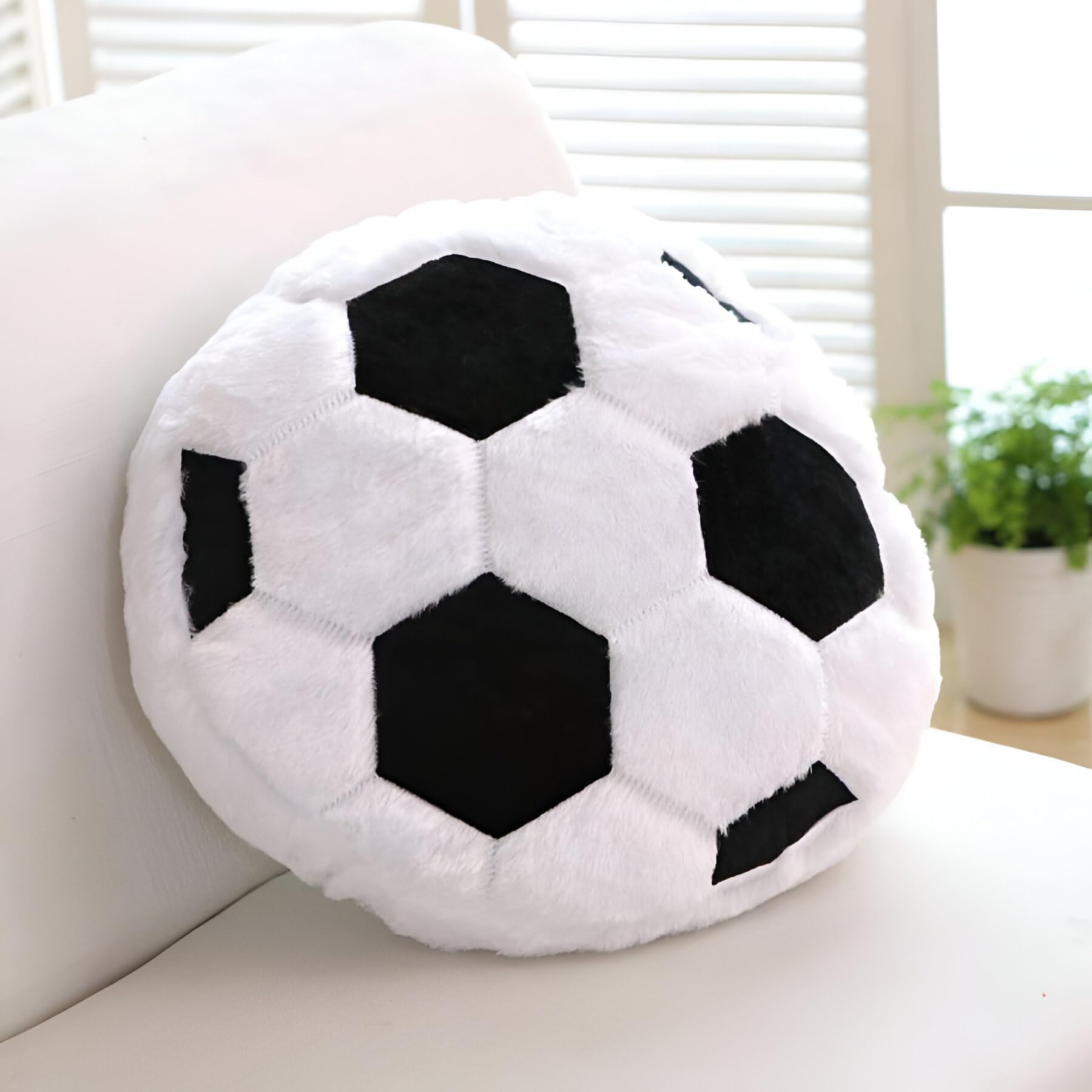 Football Soft Stuffed Plush Cushion Pillow for Kids Boys & Girls Home Decor (Color: White & Black;Size: 30 cm)