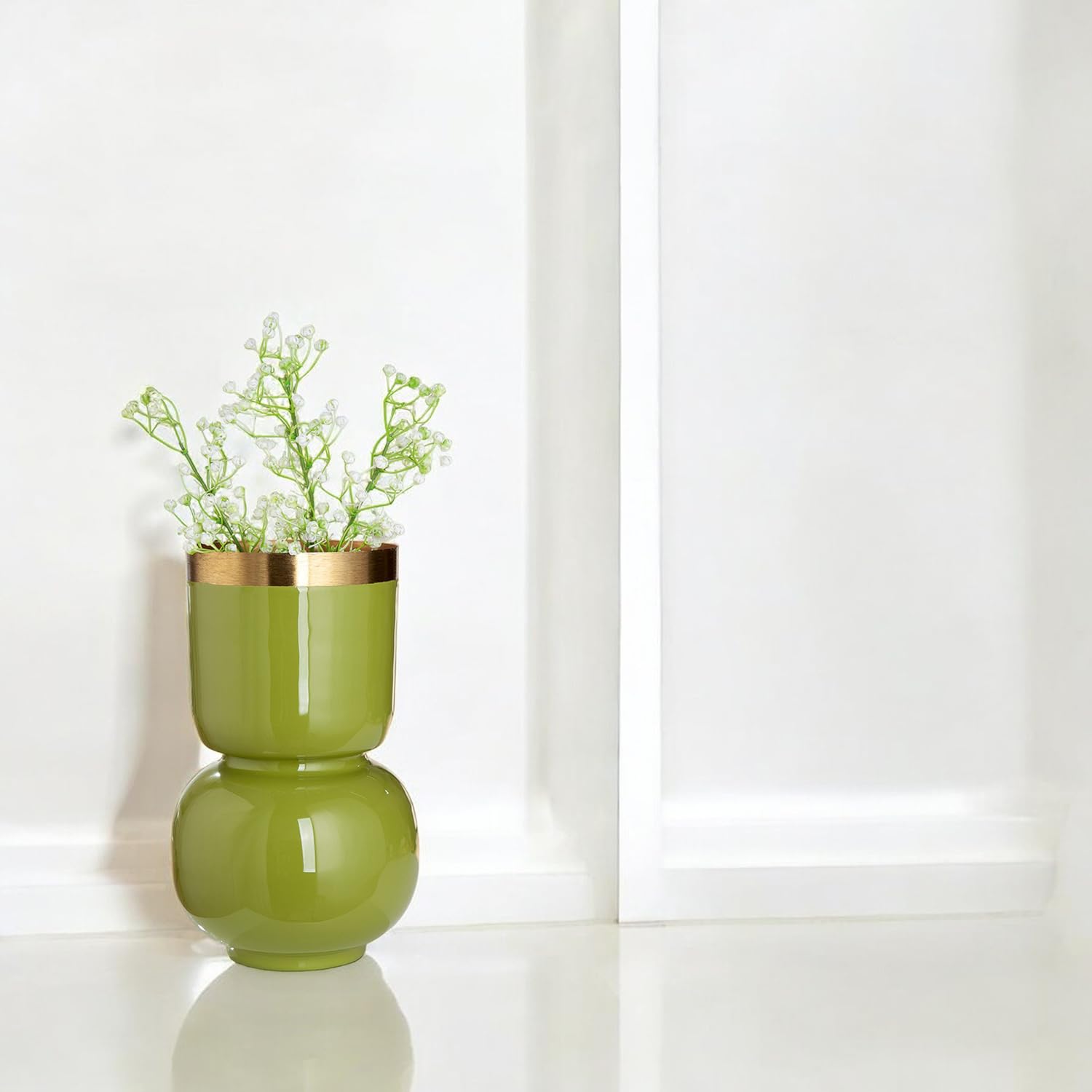 GILDE Vase Roro - Metall - grün glänzend - Höhe 31cm x Ø 18cm - Blumenvase
