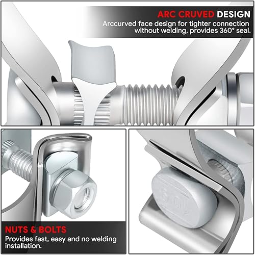 Miniatura 4 de DNA MOTORING EXA-CL-203 - 2 abrazaderas de sello de banda estrecha de 2.5 pulgadas para reparación de silenciadores de escape, acero inoxidable T409