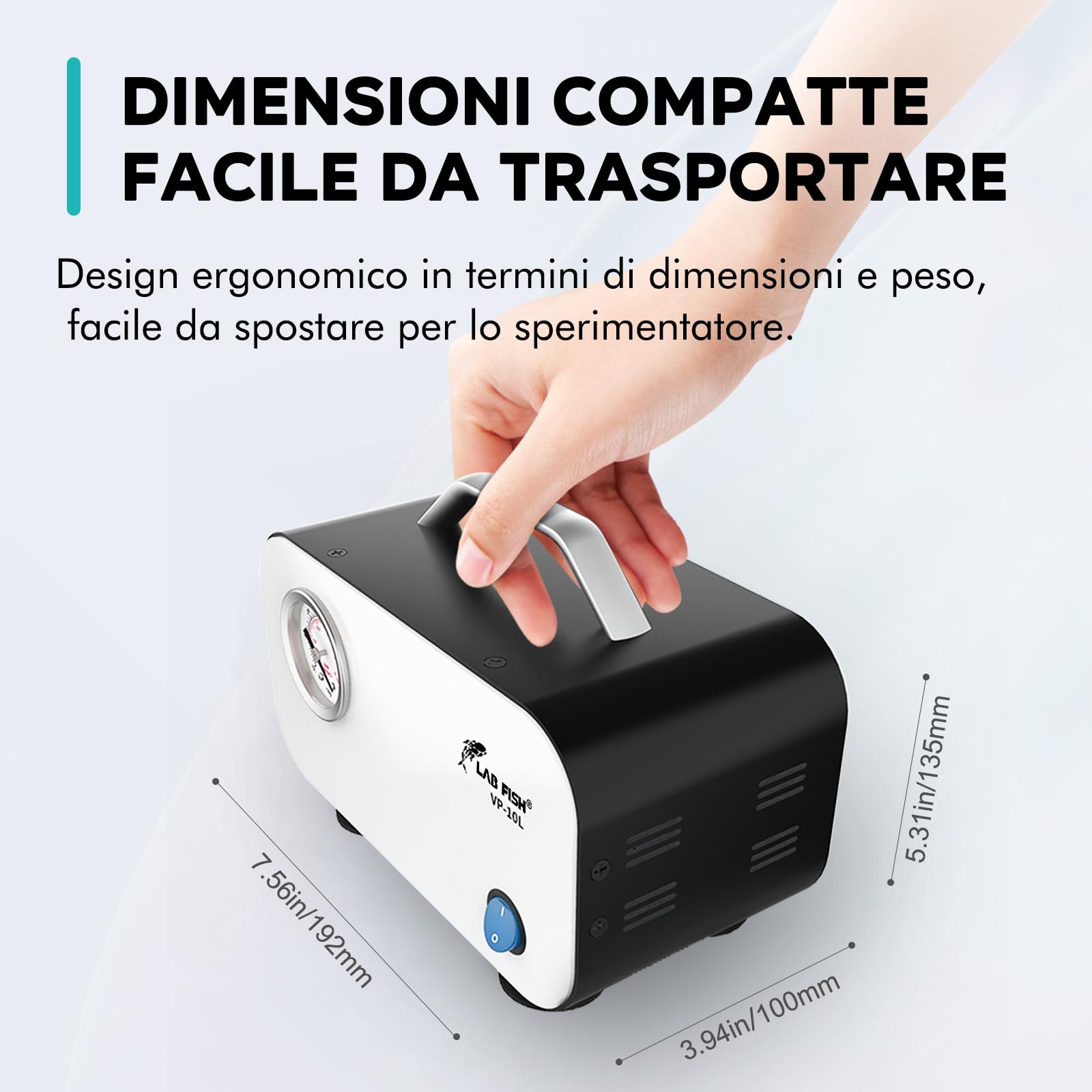 LAB FISH Pompa a Vuoto Portatile Senza Olio, Pompa a Membrana 10L/min 0,075Mpa per Laboratorio con Tubo di Gomma