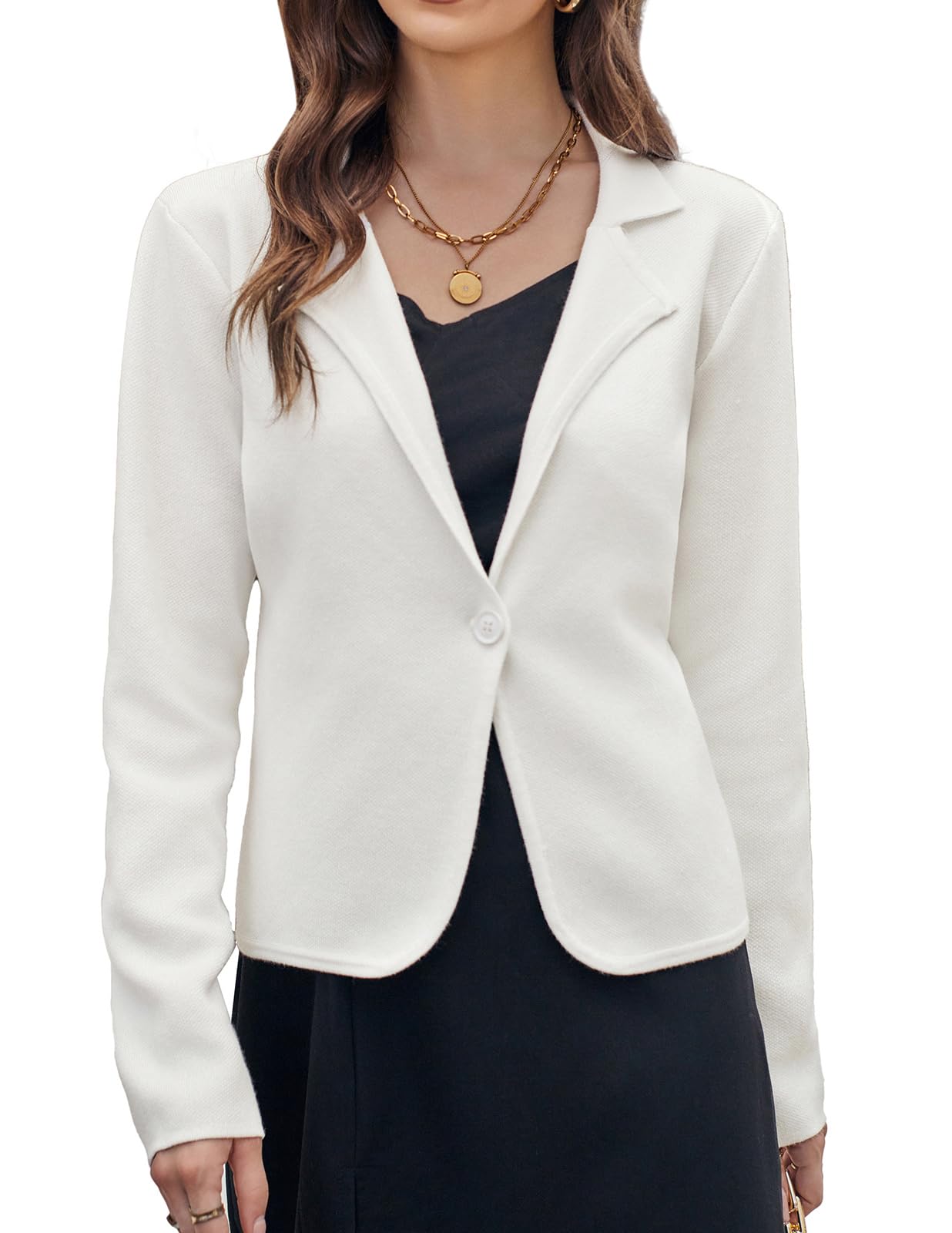 GRACE KARIN Women Sweater Blazer Casual Work Croppped Cardigan Lightweight Button Front Short Knit Blazer Jacket S-XXL