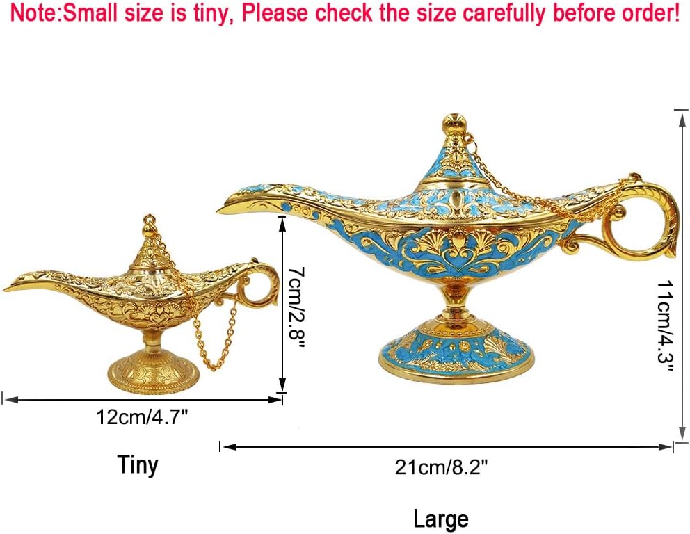 Hourwof Tiny Aladdin Genie Lamp Vintage Legend Aladdin Magic Lamp Wishing Light Arabian Costume Props Party Wedding Table Decoration Birthday Gift,Small Gold