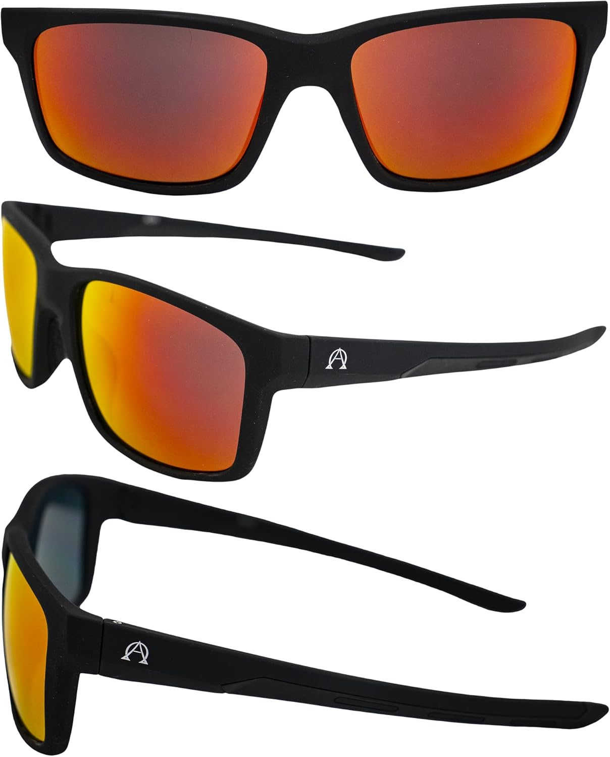 Alpha Omega AO4 Wraparound Sports Motorcycle Sunglasses Riding Glasses for Men or Women 2 Pair Black Frame w/Blue & Red Mirror Lenses