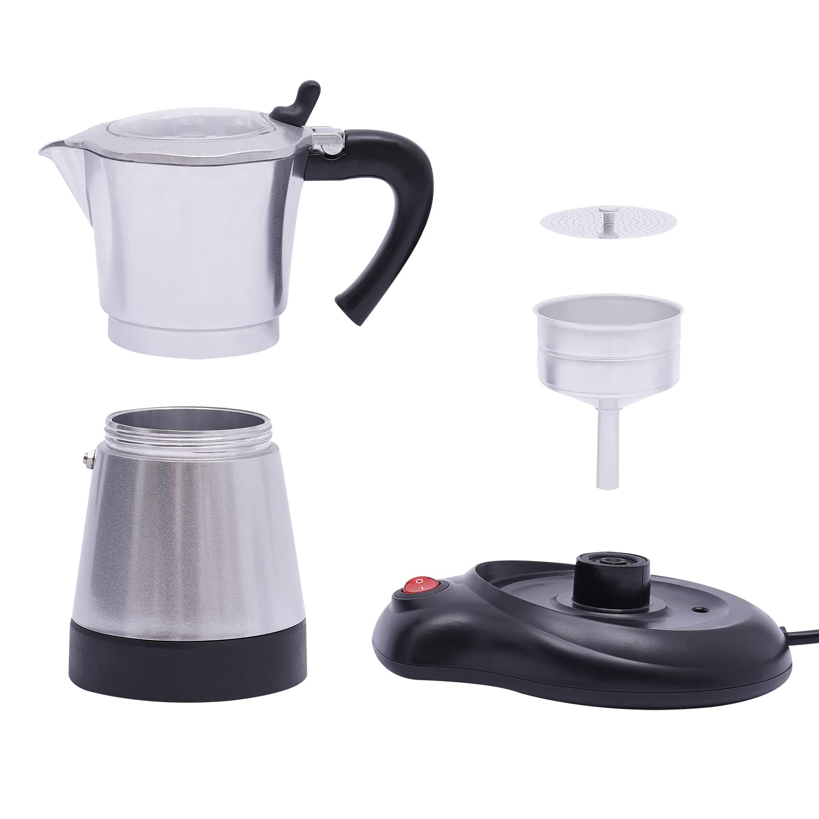Cafetera Eléctrica Exprés, 6 Moca, Olla Italiana de 480 W Con Base, para Oficina y Hogar (Plata, 300 ml)