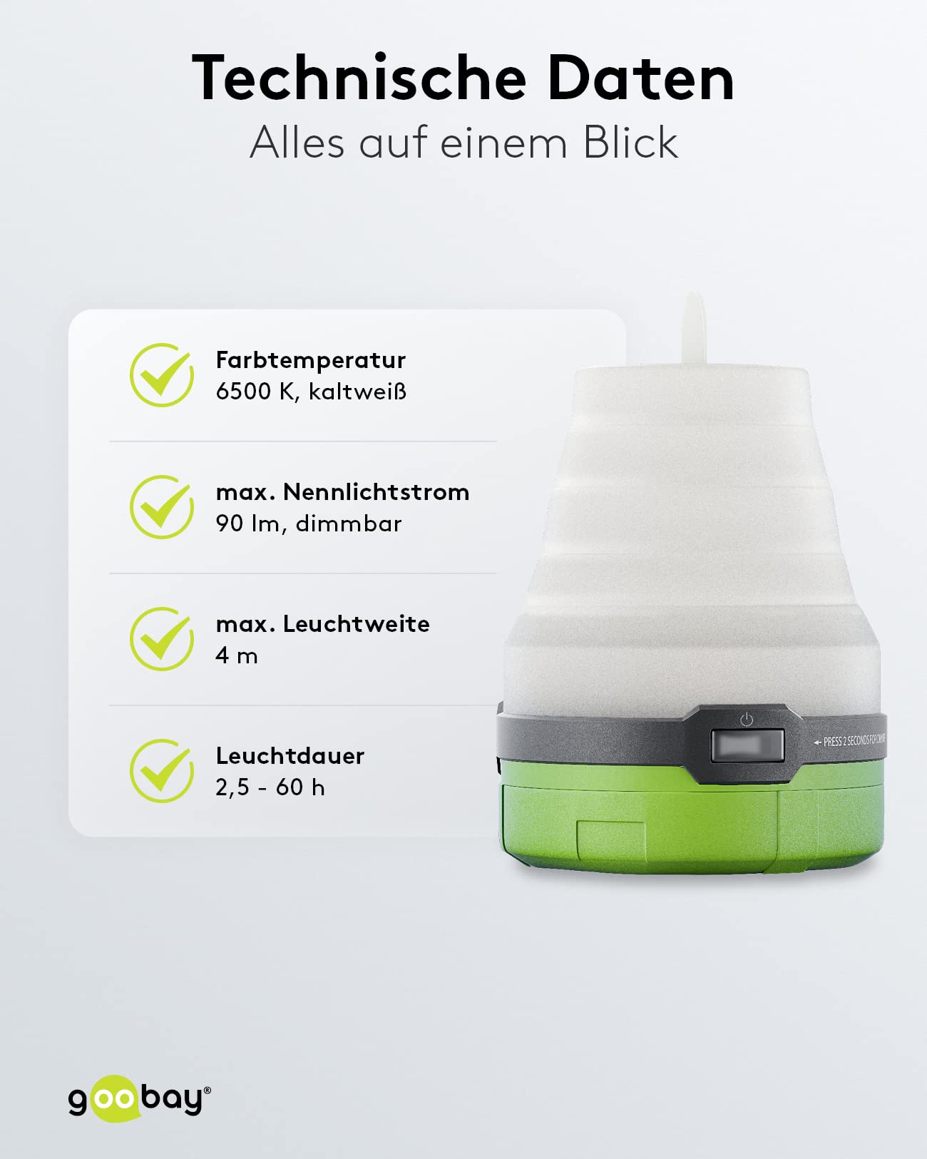 goobay 58392 LED lampa kempingowa / 1 W / 3 w 1 składana / strumień świetlny 90 lm / lampa wisząca / latarka LED / lampka nocna na kemping i aktywności na świeżym powietrzu / obowiązkowa pozycja na