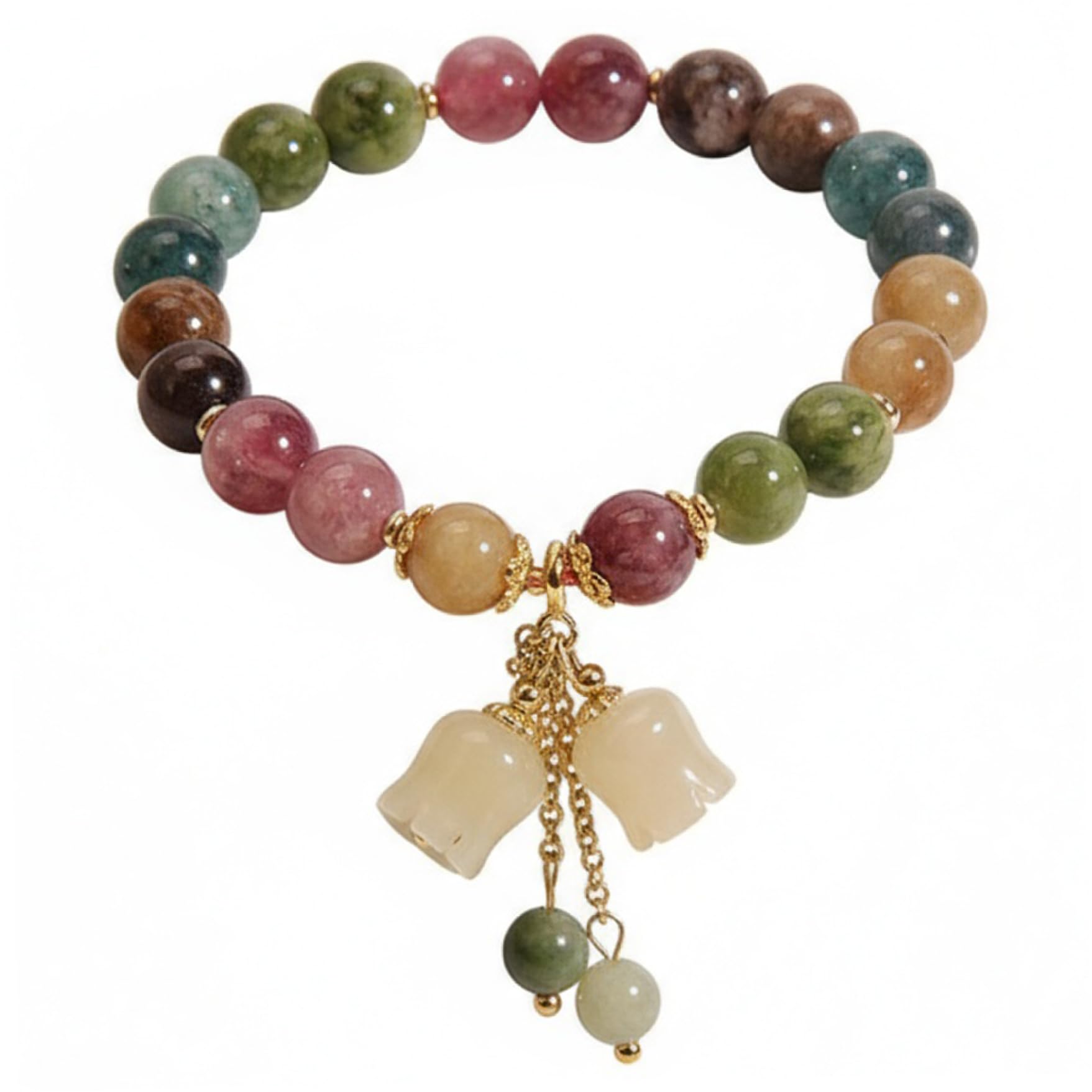 Lily of the Valley Jewelry, Handmade Stretch Stone Bracelet with Colorful Tourmaline Beads Good Luck Crystal Bracelet for Women