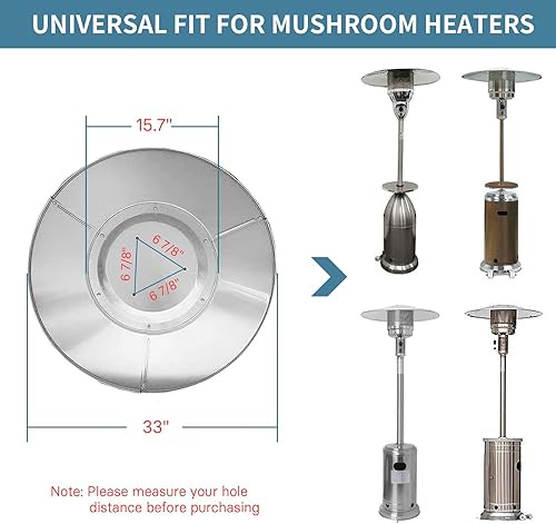 Miniatura 2 de Escudo reflector para calentador de patio, pieza de repuesto para calentadores de propano para exteriores, cúpula superior, montaje de 3 agujeros