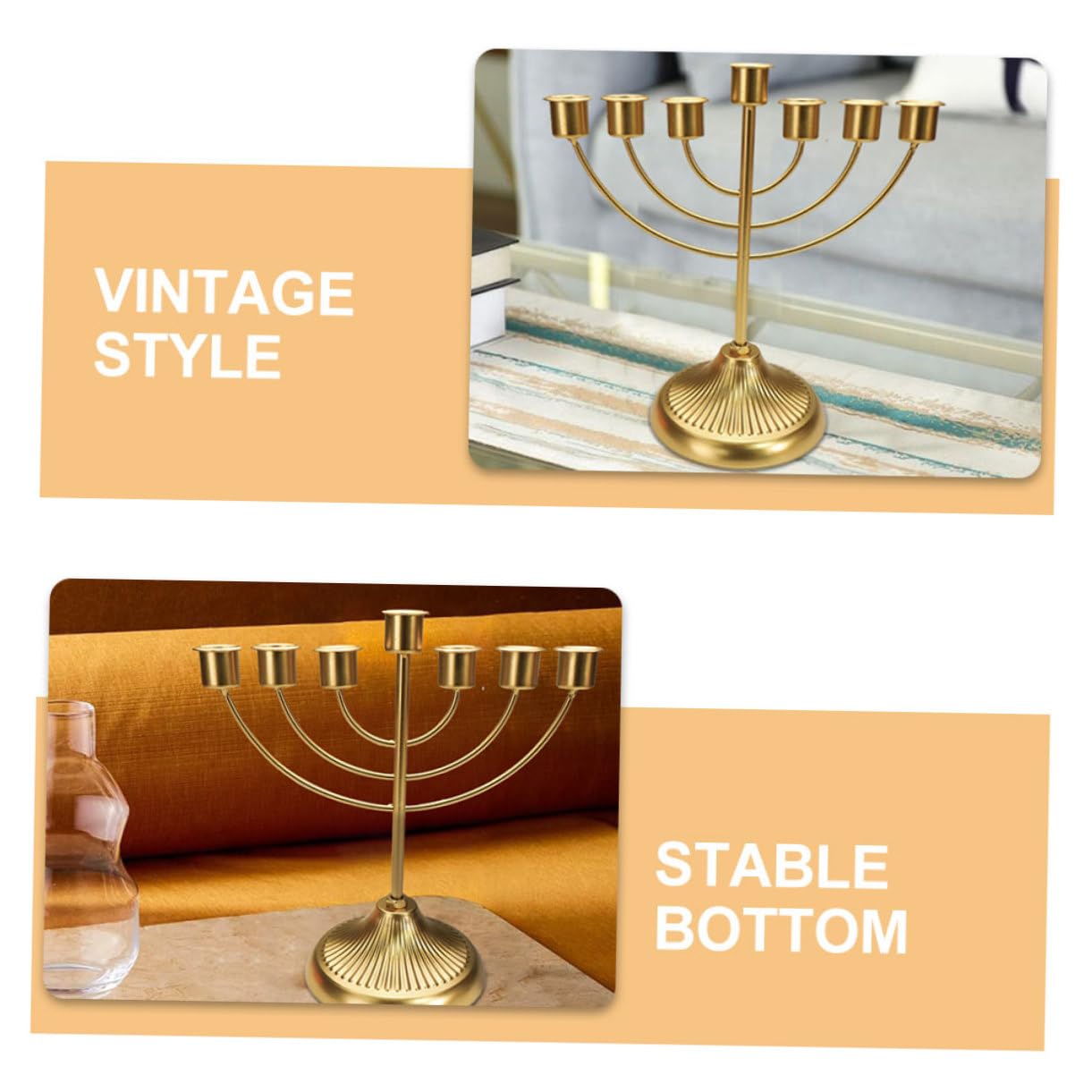 Candelabro de 7 Brazos en Hierro Dorado Estilo Vintage | Centro de Mesa para Banquetes, Efecto de Luz Ampliado, Detalle Creativo y Delicado para Cenas