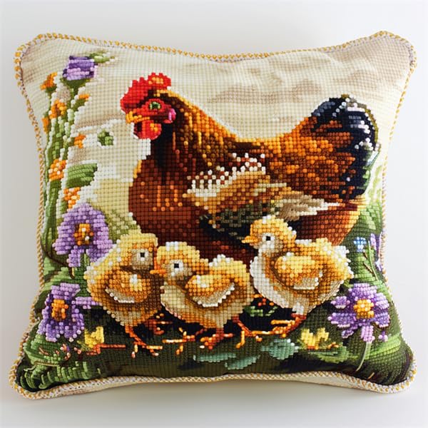Kit De Coussin Au Point De Croix DIY - Modèle Père Noël - Taie Imprimée 45x45 Cm - Fourni Avec Fils Et Aiguilles