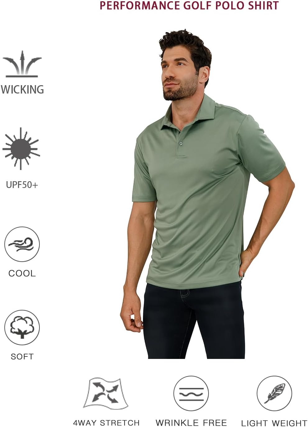 Golf Shirts for Men - Short Sleeve Performance Solid Moisture Wicking Polo Shirt - Image 4