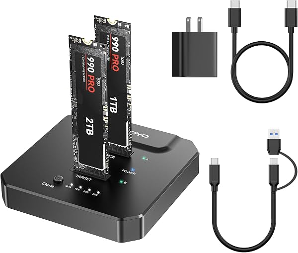 Clonador de SSD M.2 NVMe ANYOYO, duplicador offline de doble bahía de 20Gbps, lector de SSD USB-C 3.2, gabinete SSD sin herramientas a adaptador dock USB para SSD PCIe NVMe, soporta llaves M/B y M, carcasa de aluminio con indicador LED