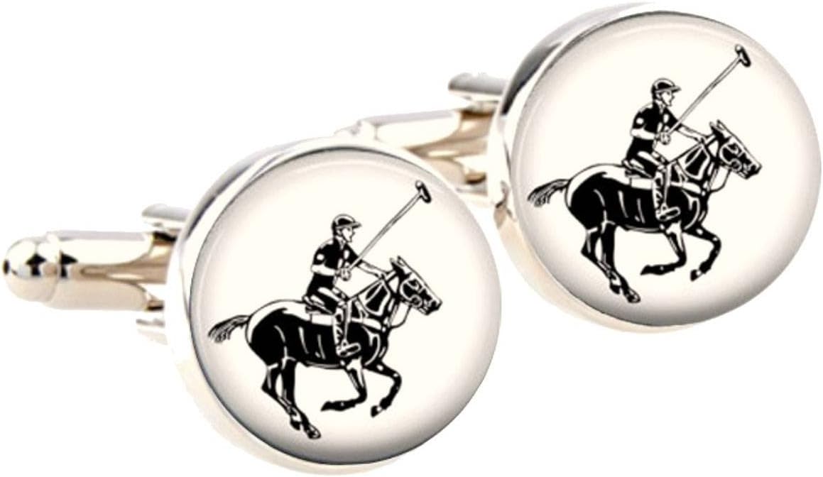 Bassin and BrownMens Round Horse Polo Cufflinks - White/Black