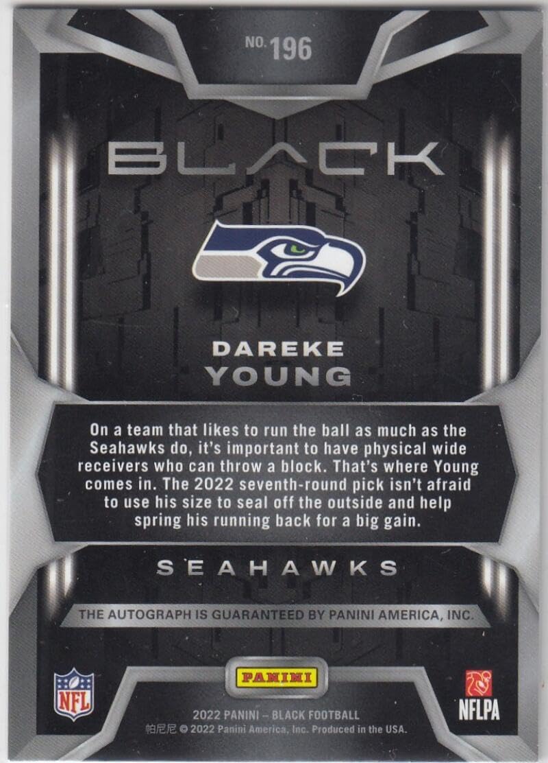 Football Trading Card 2022 Panini Black Rookies Autographs Gold #196 Dareke Young EX++ Excellent++ Auto 2/5 Seahawks