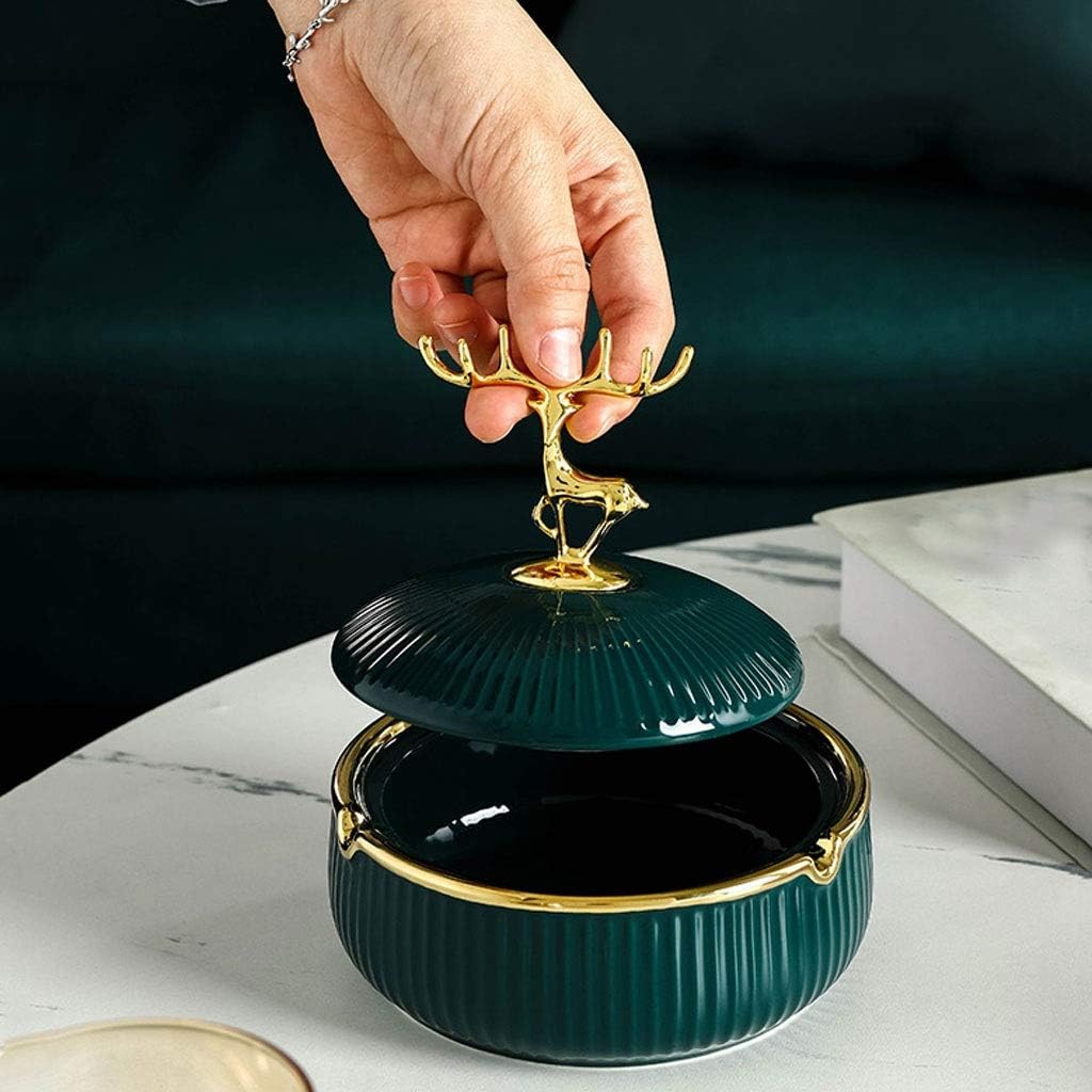 Ashtray Ceramic Ashtray With Lid Outdoor Indoor Home Office Desktop Car Decoration Gold Elk Cover Ashtray 5.23 * 1.85 inch Windproof Ashtray for Cigarettes (Color : Pink)