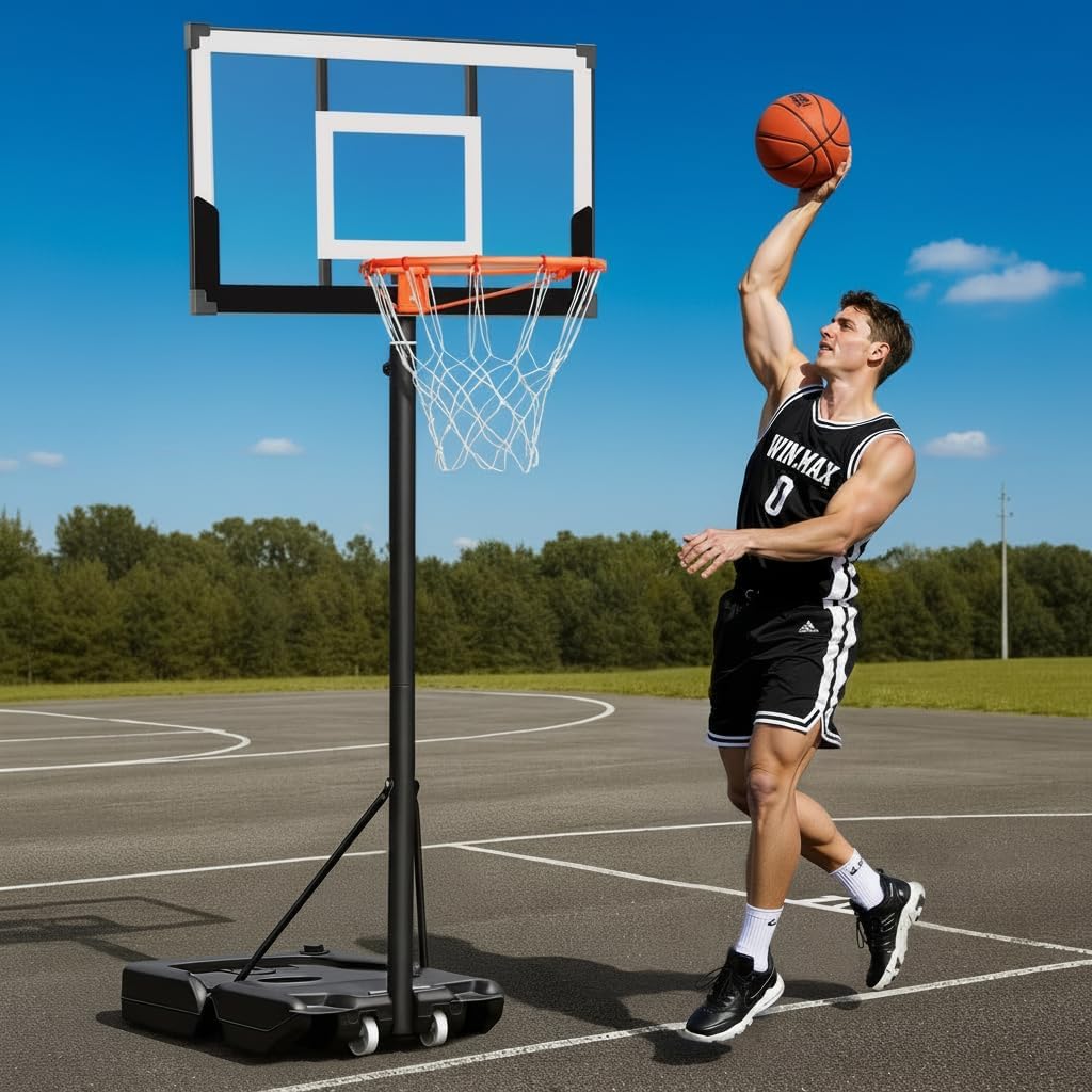 WIN.MAX Basketball Hoop Outdoor 10FT Tool-Free Adjustable, Portable Basketball Hoop Goal System for Adults/Youth/Kids in Backyard/Court/Indoor with 40 Inch Shatterproof Backboard and Larger Base