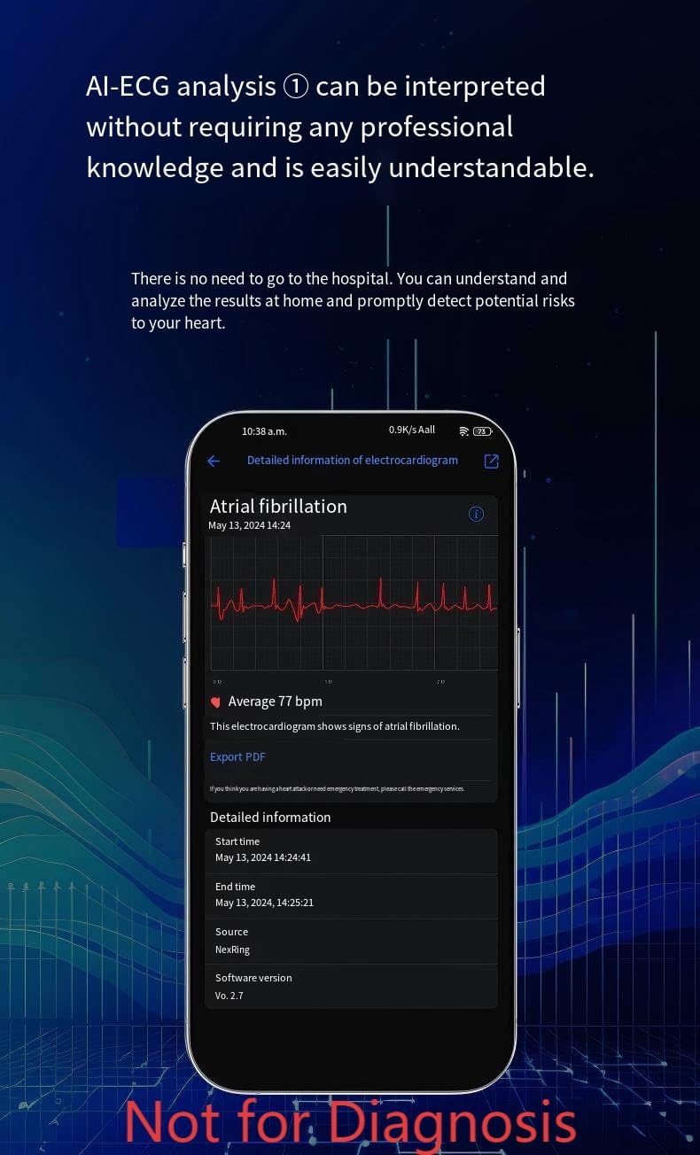 Ring Smart ECG Fitness Ring - Medical Grade Heart & Sleep Tracker, AI ECG Analysis, 10-Day Battery, Sleep/SpO2 Tracker, IP68 Waterproof, No APP Subscription,Wireless Charging (Gold and Silver, 10)