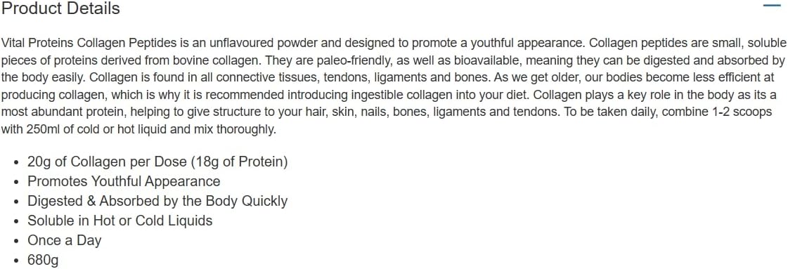 V. Proteins Unflavoured Collagen Peptides 680g