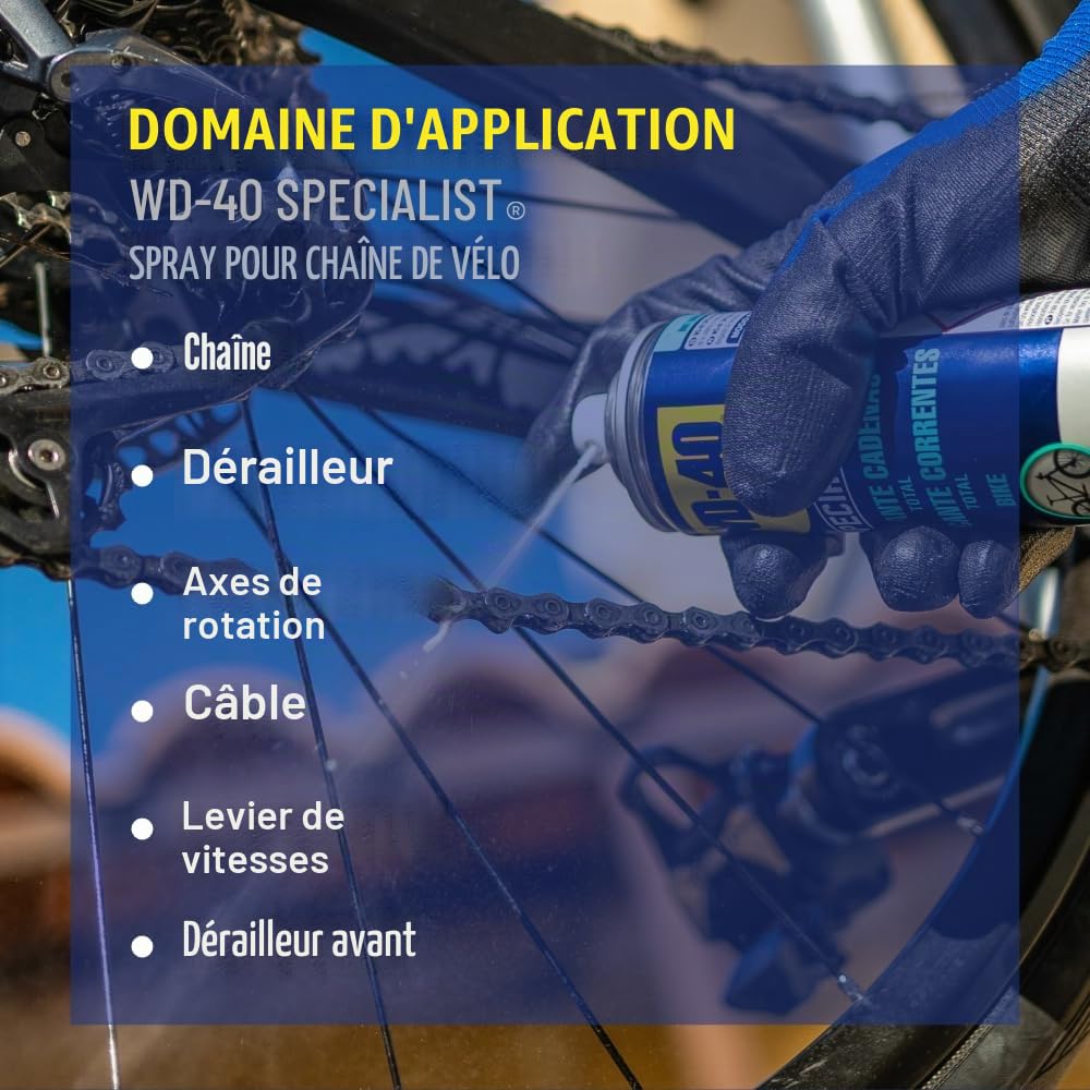 WD-40 Specialist Kit d'entretien complet pour vélo 3 pièces avec spray pour chaîne et nettoyant pour chaîne