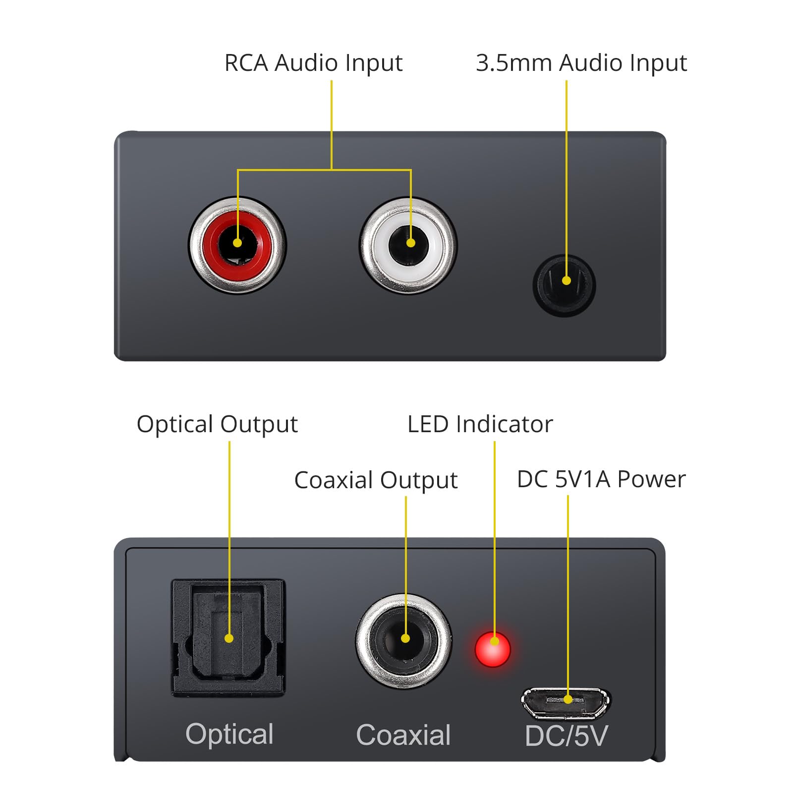 PROZOR Convertitore Audio Analogico a Digitale RCA Jack 3.5mm AUX a Toslink Ottico Coassiale con Cavo Ottico OD 4.0 per PS3 Blu-ray HD DVD AV