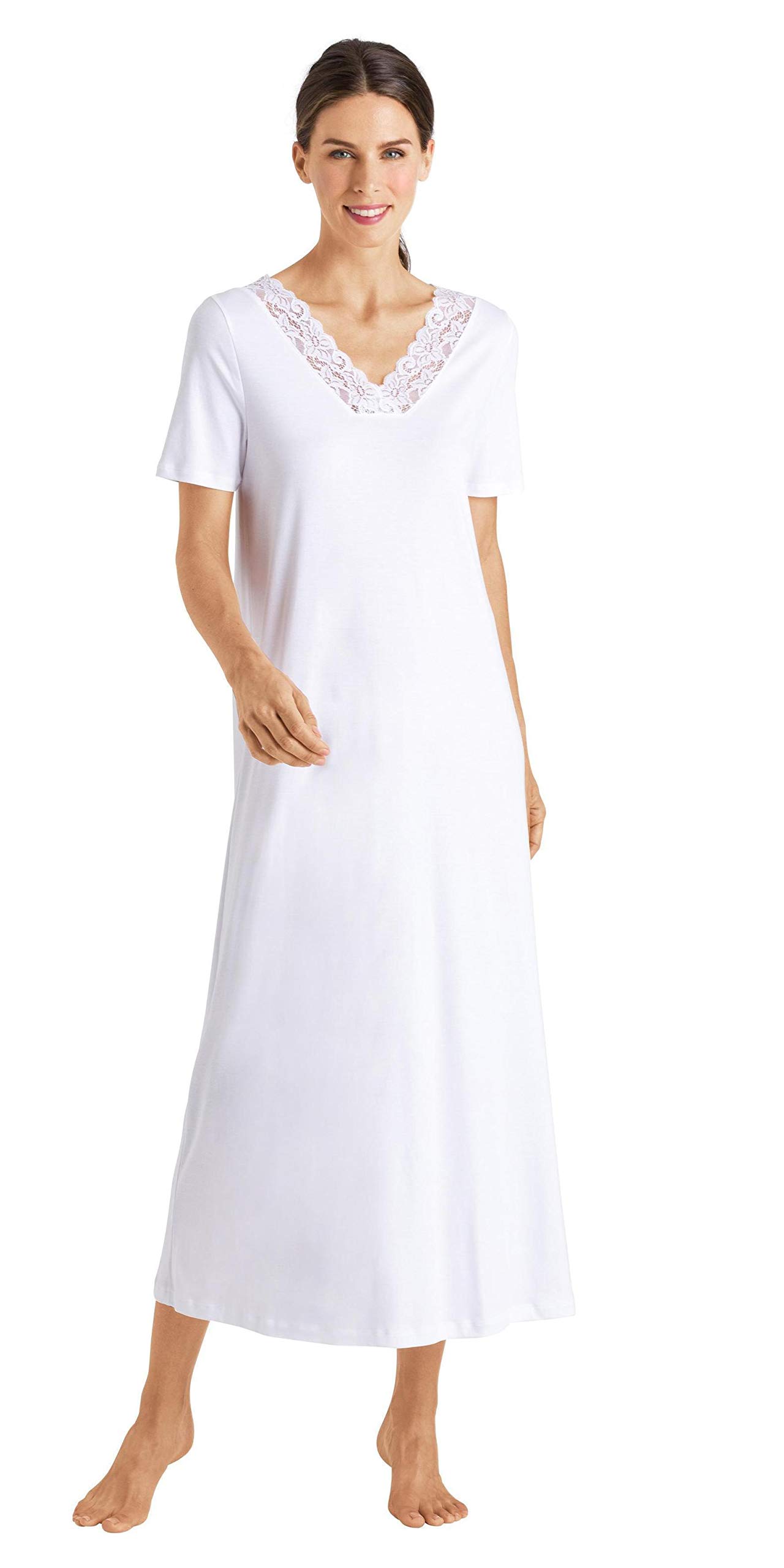 HANRO Women's Moments Short Sleeve Long Gown 77933