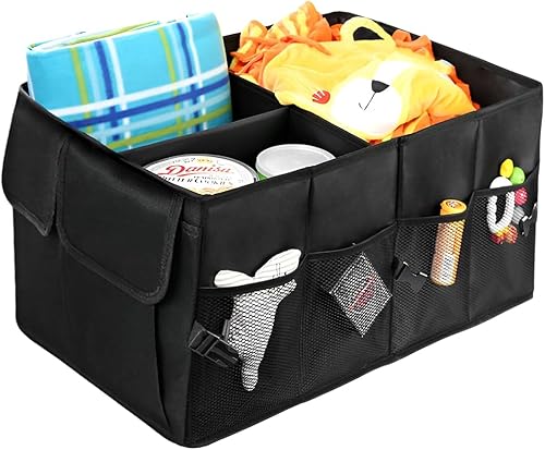 Organizador de asiento trasero para maletero de automóvil, organizador plegable de múltiples compartimentos con bolsillos de red, caja de