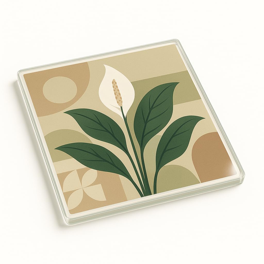 The Plum Penguin Serene Geometry Acrylic Coaster Gift - Elegant Mid-Century Modern Peace Lily Design For Home Decor