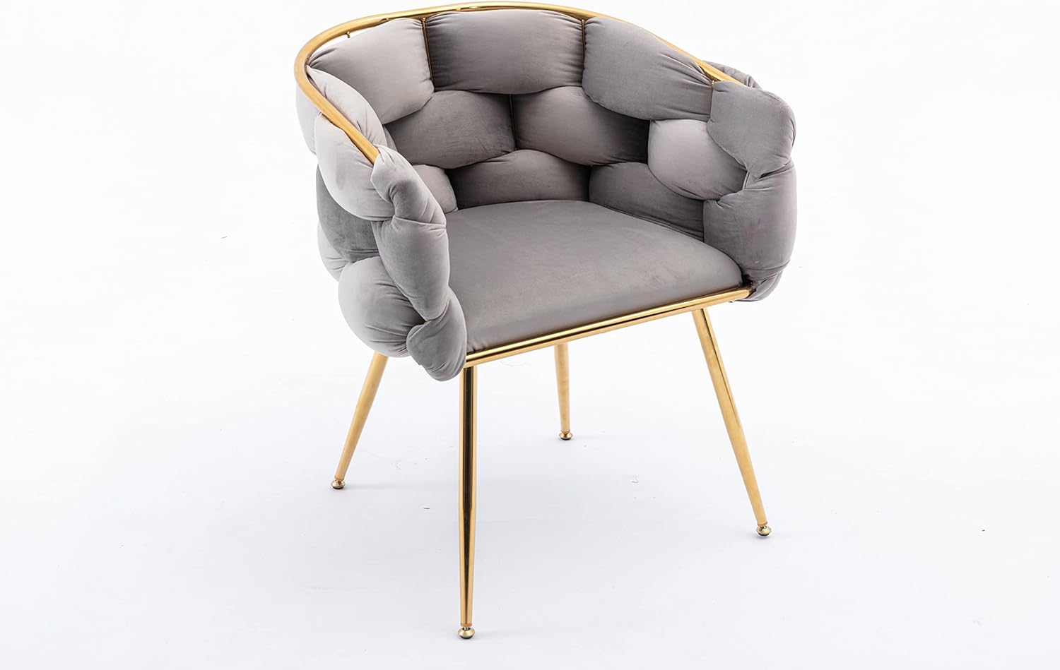 Luxury Couch Accent Chair Modern Comfy Velvet Upholstered Barrel Chairs Metal Chair Foot Soft Lining Single Vanity Sofa Armchair for Living Room Waiting Room Office Gray One Size