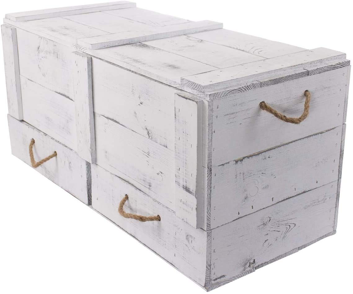 Baúl de madera rústico de ensueño con tapa, baúl decorativo, caja de regalo, caja de juguetes con tapa, para guardar baúl de madera con tapa, incluye dos cajones, con cordones, 85 x 39 x 40 cm