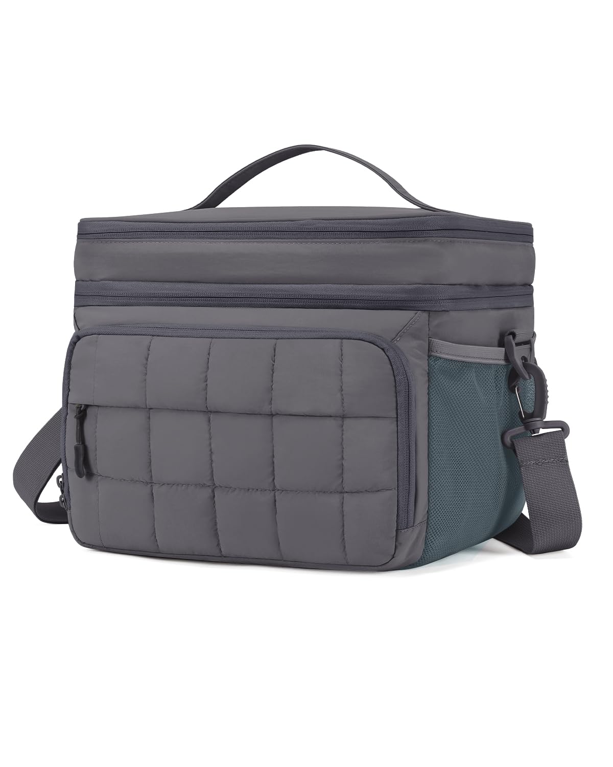 Puffer Cooler Bag 32 Cans Insulated Soft Sided Cooler Double Deck Collapsible Lunch Box for Picnic, Beach, Hiking, Camping, Work, Travel (Grey)