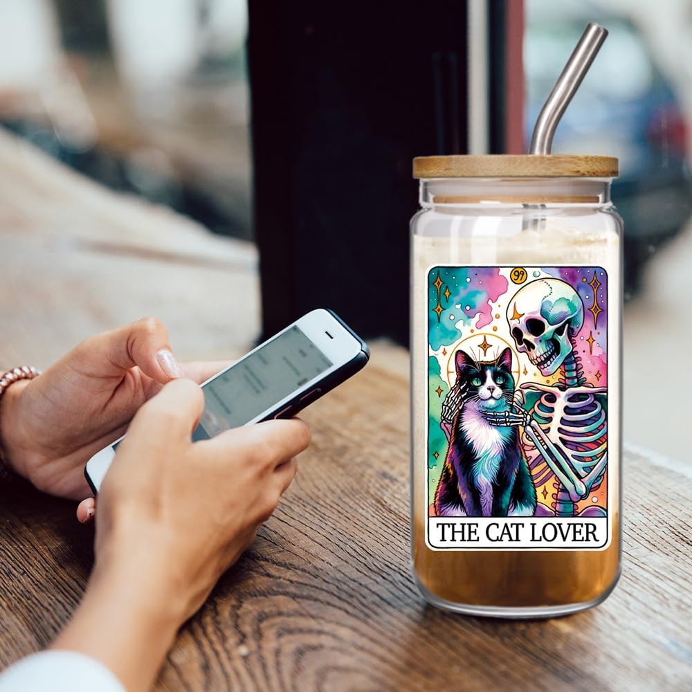 Funny 16oz Cat Glass Cups with Lids and Straws Gifts for Women Girls, Cool Cat Lover Owners Christmas Gifts for Daughter Sister Aunt Best Friends BFF,Cats Decor Stuff Accessories - Image 3