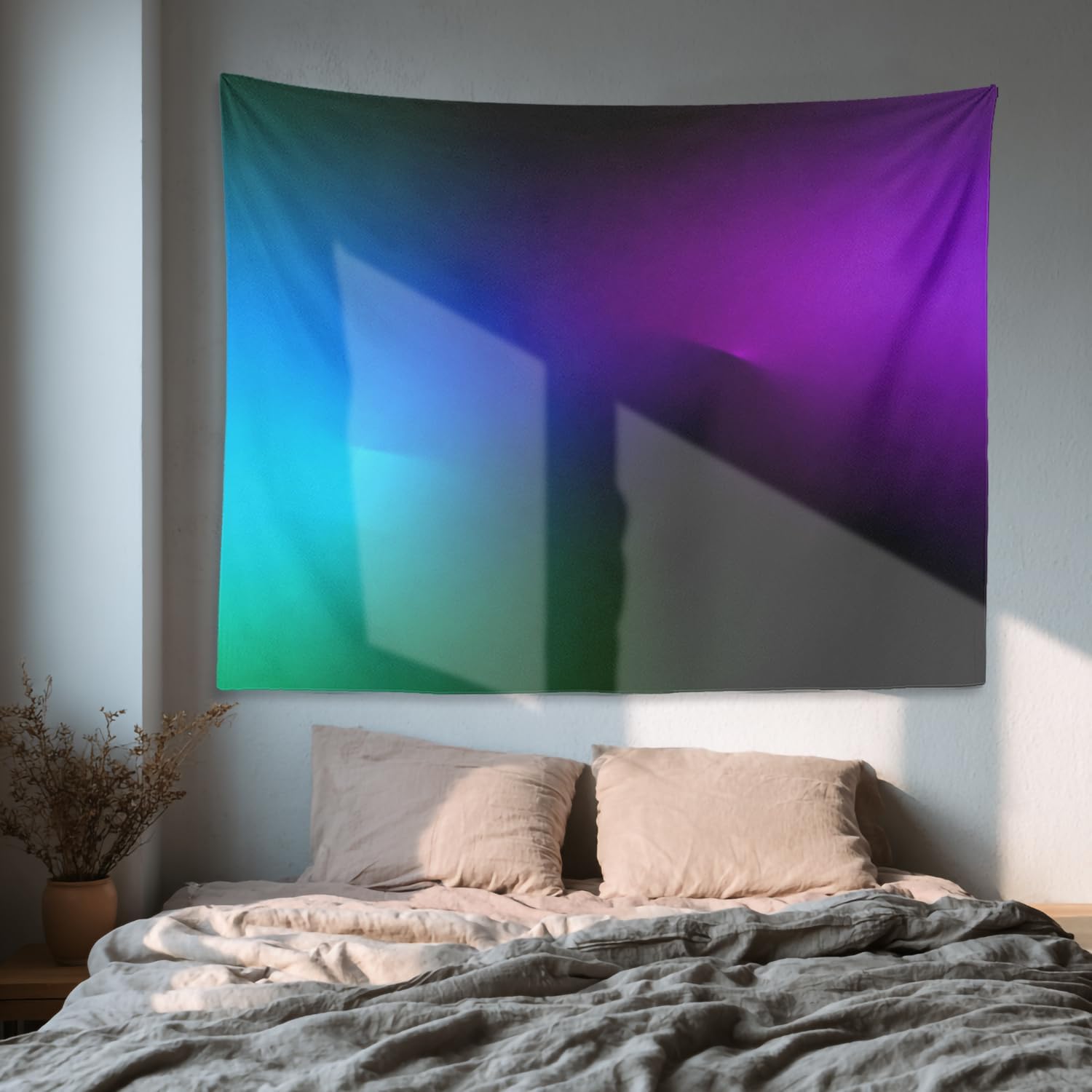 Shrahala Purple Abstract Solid Color Wall Tapestry, Teal Blurry Purple Wall Hanging Large Tapestry Decoration Polyester Fiber White Hem Around for Dorm Room Bedroom 59.1 x 82.7 in