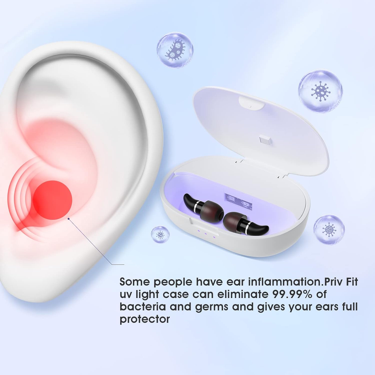 Ear Plugs for Noise Cancelling with UV Light Box,Noise Reduction Earplugs,Ear Plugs for Sleeping Noise Cancelling,32dB Soft Silicone Ear Plugs for Sleep,Snoring,4 Size Silicone Ear Tips(XS/S/M/L)