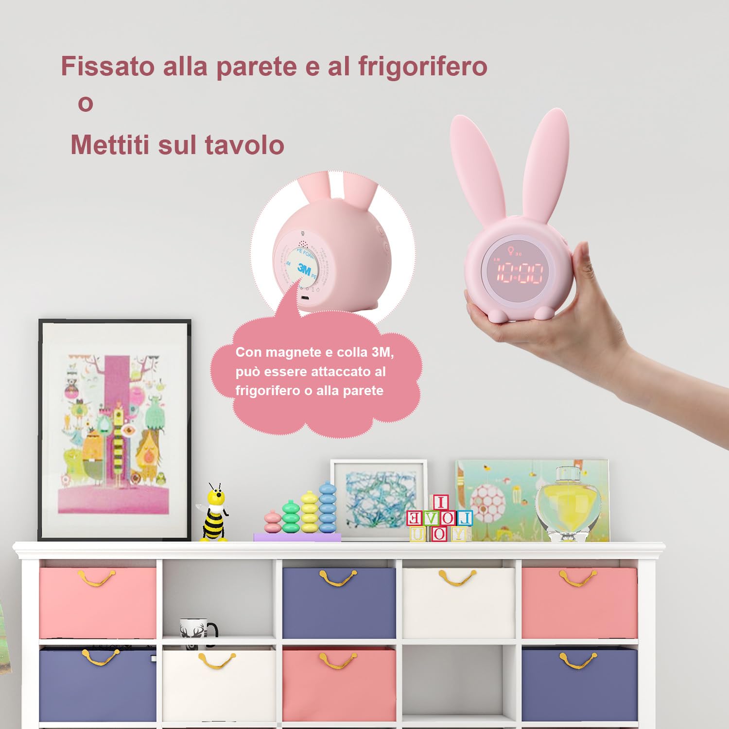 YONGYAO Sveglia Bambini Sveglia luminosa per bambini Réveil pour enfants avec motif de lapin mignon pour filles Réveil de la lumière Réveil Fonction Snooze Aimant Installation Timed Lapin Horloge