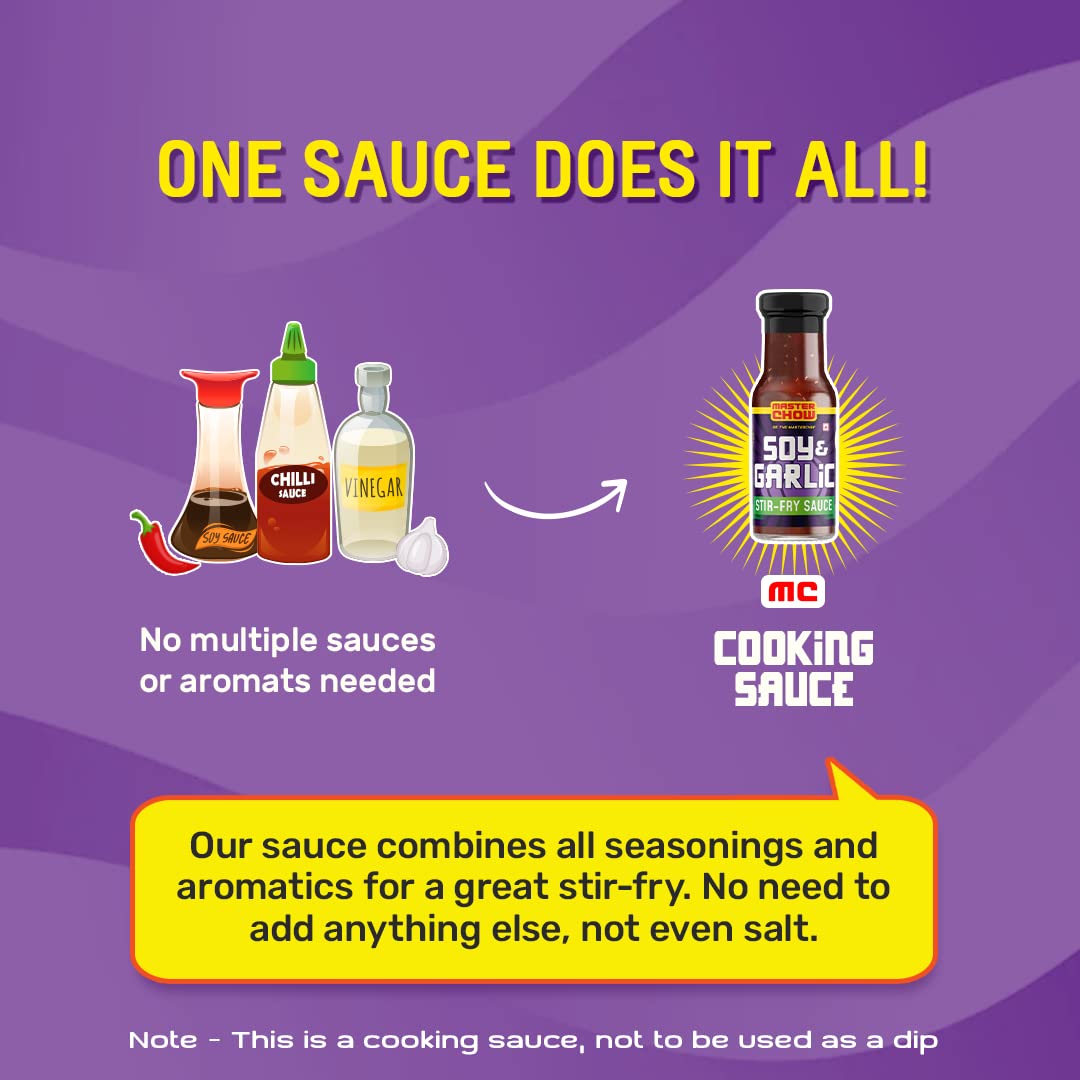 MasterChow Soy & Garlic Stir-Fry Cooking Sauce 220gms | Healthy, Low Calorie - only 40Kcal Per Serve | Non-Spicy Taste | With Real Oyster Sauce | Serves 4-5 Meals - Image 8 thumbnail