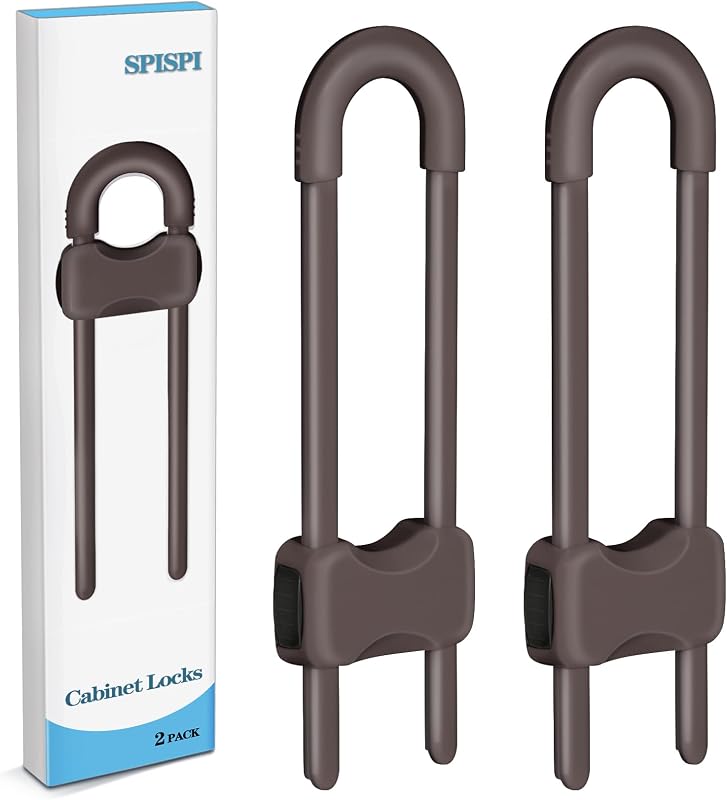 Baby Proofing Cabinets,Cabinet Locks for Babies,2 Pack,Brown | U-Shaped Adjustable Sliding Child Proof Cabinet Locks for cabinets Latches and Drawers,Tool-free use for Cupboards,Fridge
