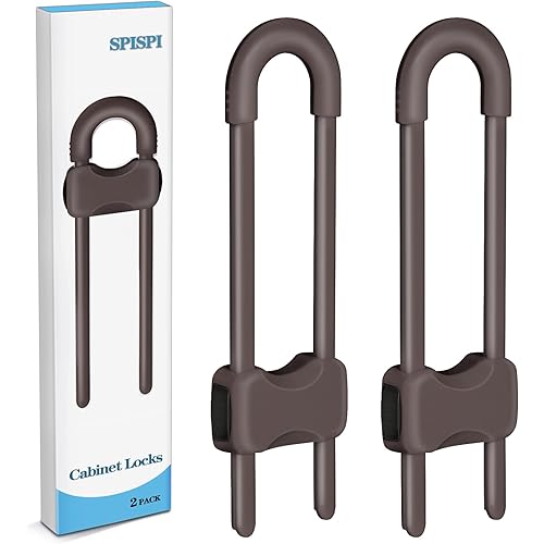 Baby Proofing Cabinets,Cabinet Locks for Babies,2 Pack U-Shaped Child Locks for Cabinets, Child Proof Cabinet Latches,Child Safety Cabinet Locks with Adjustable by SPISPI (Brown)