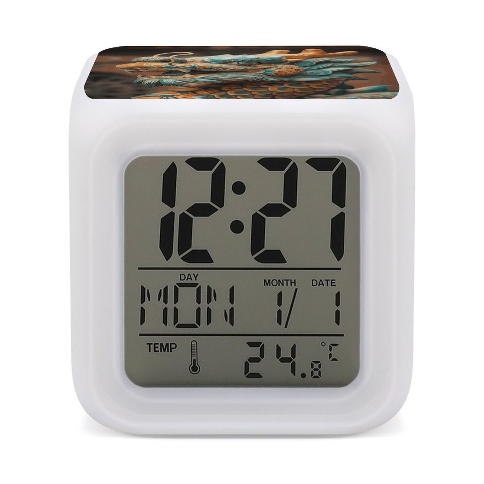 VstaDank Ancient Chinese Dragon Alarm Clock with 7 Color Changing Night Light Date Temp Display Wake Clocks LED Display Digital Clock Electric Desk Clocks for Living Office Bedroom Decor