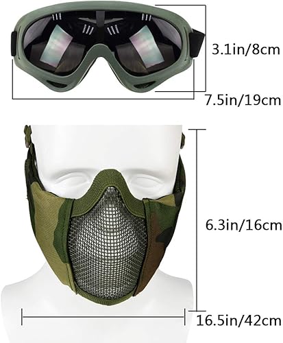 Miniatura 7 de Yzpacc - Máscara de Airsoft con Gafas, Máscara de Malla Plegable de Media Cara con Protección para los Oídos para Paintball, Tiro, Cosplay, Juego CS