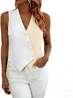 Suit Vest for Women V Neck Button Down Sleeveless Business Casual Tops Color Block Waistcoat Dressy Blazer Jackets