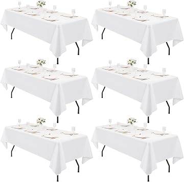 Pesonlook 6 Pack Waterproof White Rectangle Tablecloths, 60 x 102 Inch