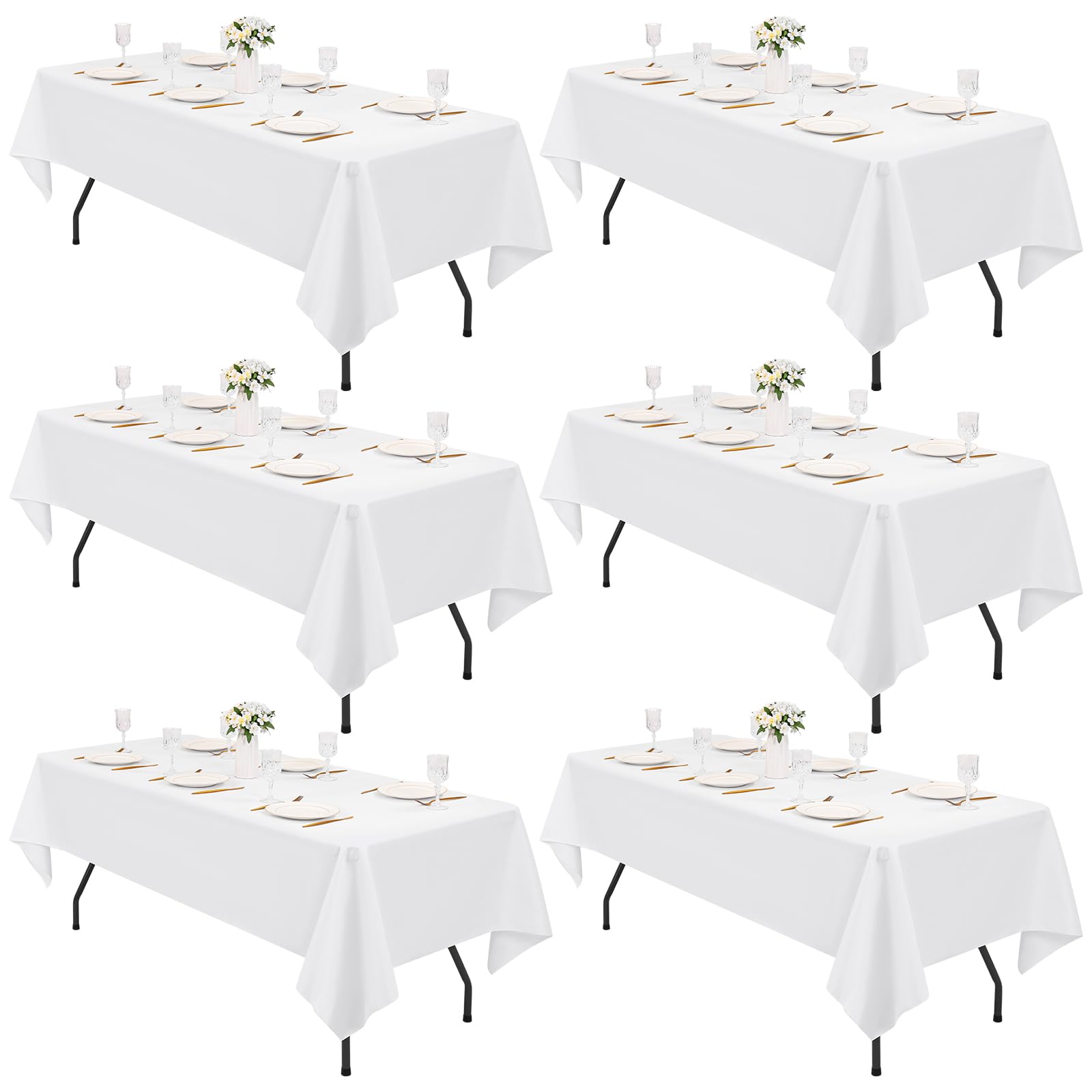 Pesonlook 6 Pack Waterproof White Rectangle Tablecloths, 60 x 126 Inch