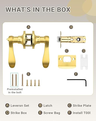 Vista 65 de KNOBWELL Paquete de 2 pomos de puerta de bronce, palancas interiores para dormitorio, baño, cepillo frotado sin llave, manija de puerta de Bronce